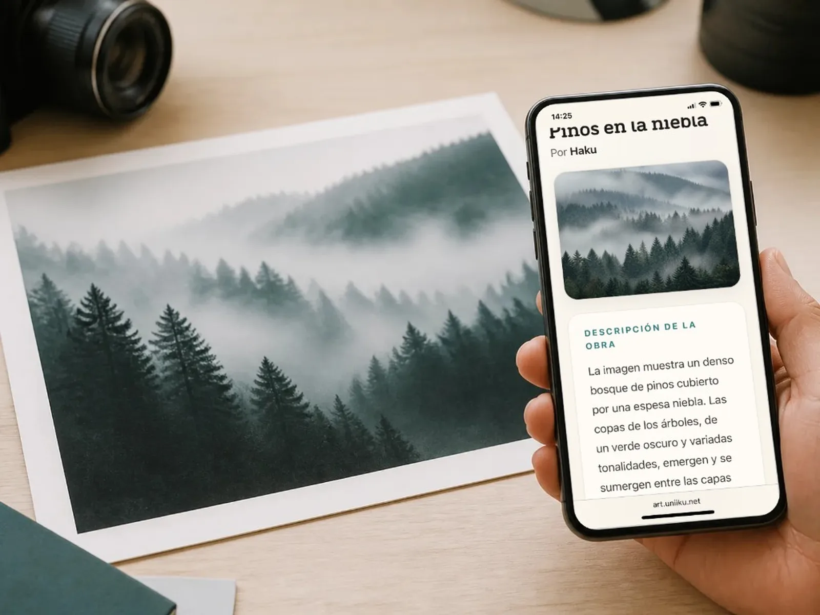 Uniiku app cataloging a photograph beside the physical print