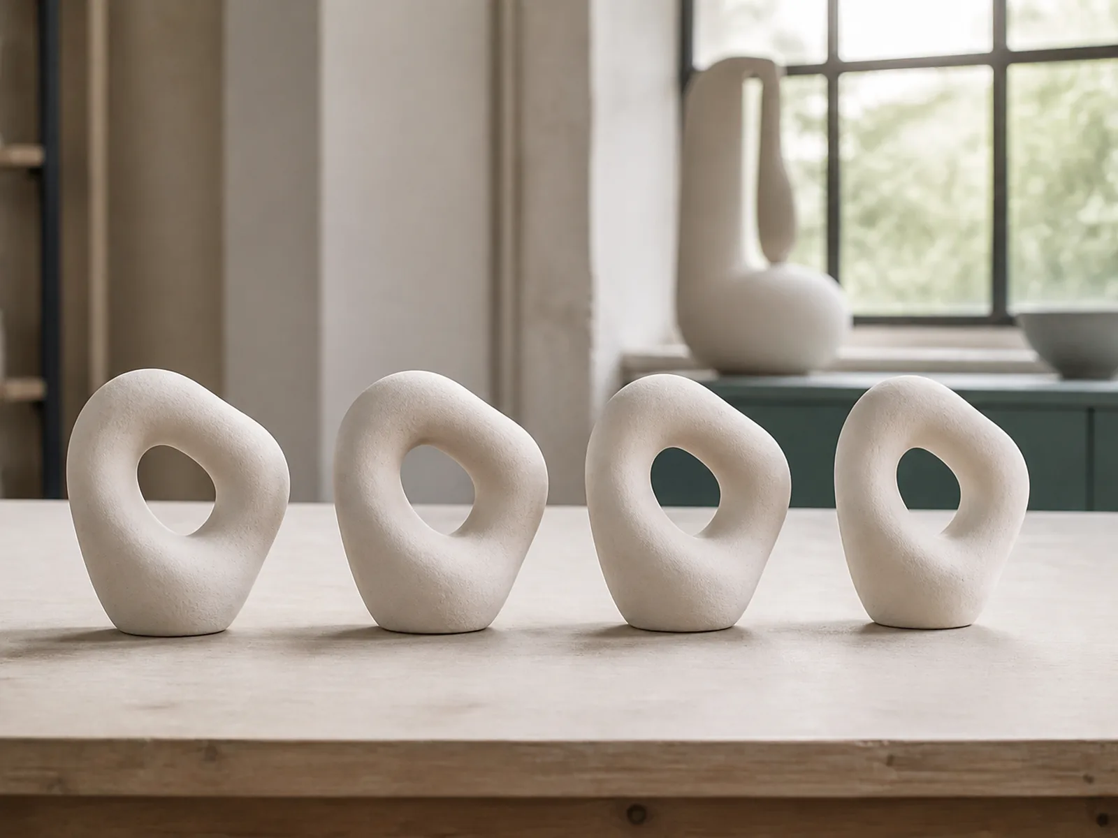 Edition sculpture on a wooden base in the studio