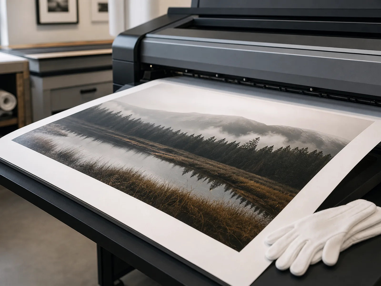 Artist giclée print on a work table