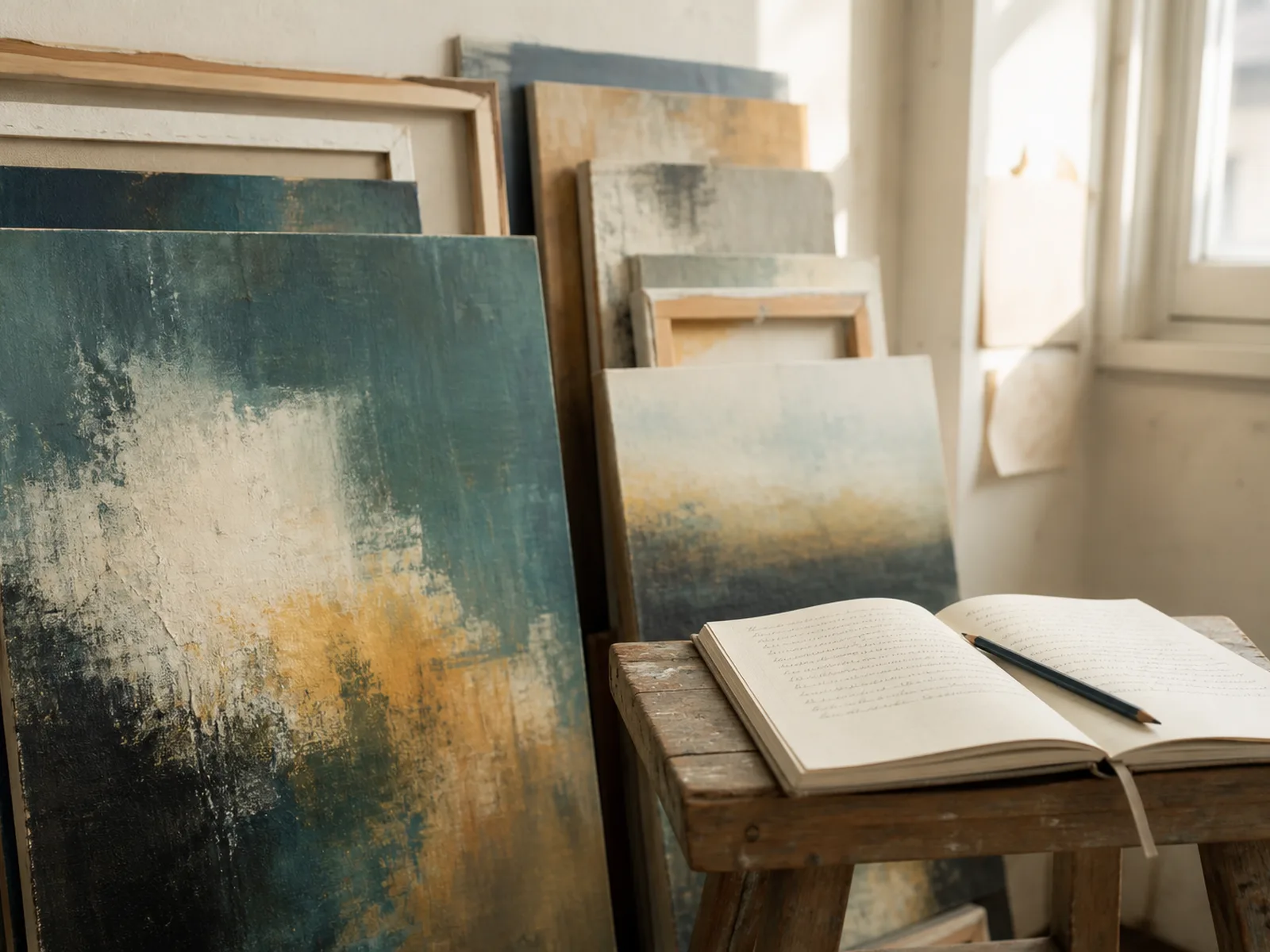 Artwork in the artist studio suggesting direct provenance